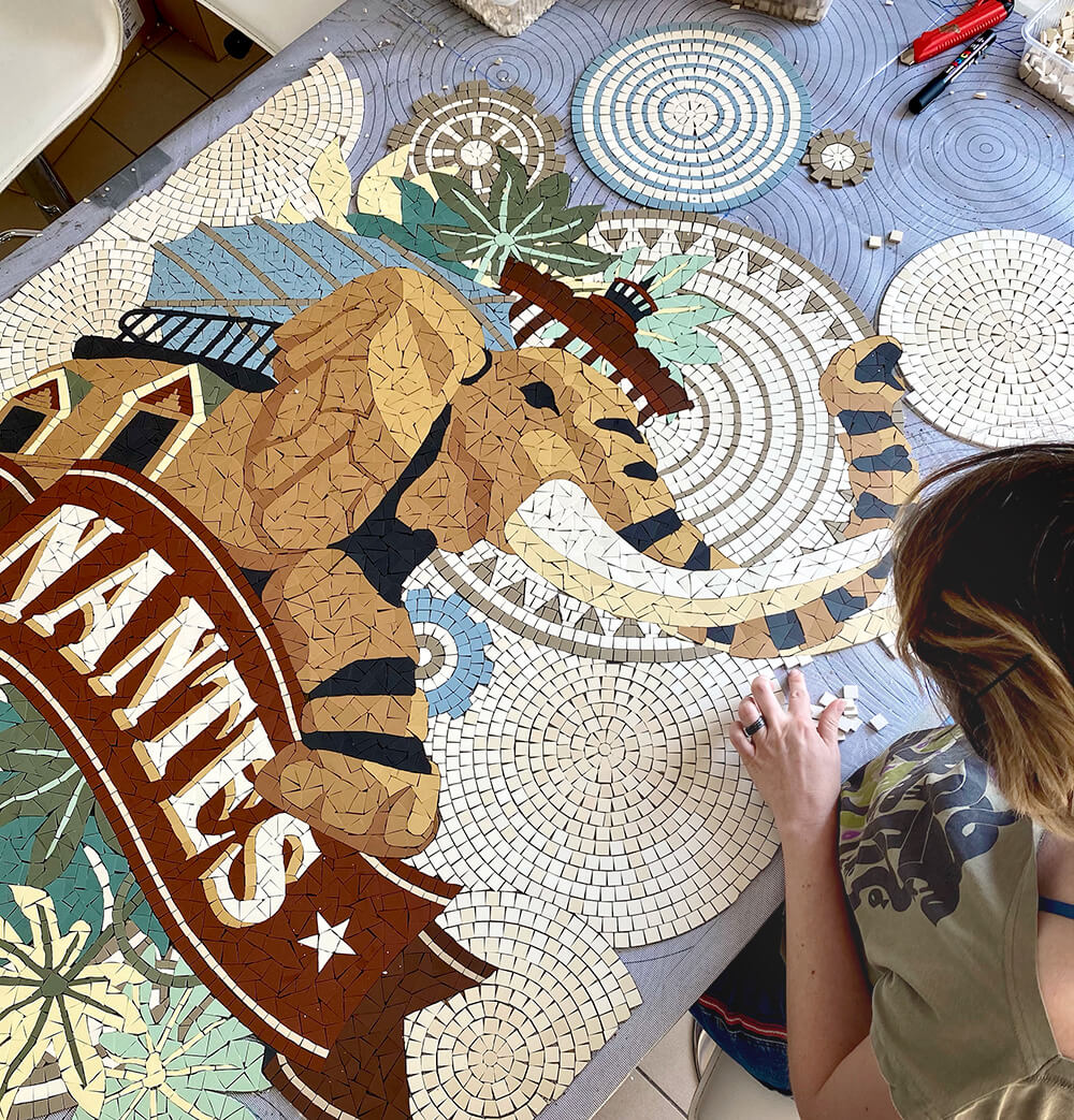 Work in progress for the elephant mosaic fresco