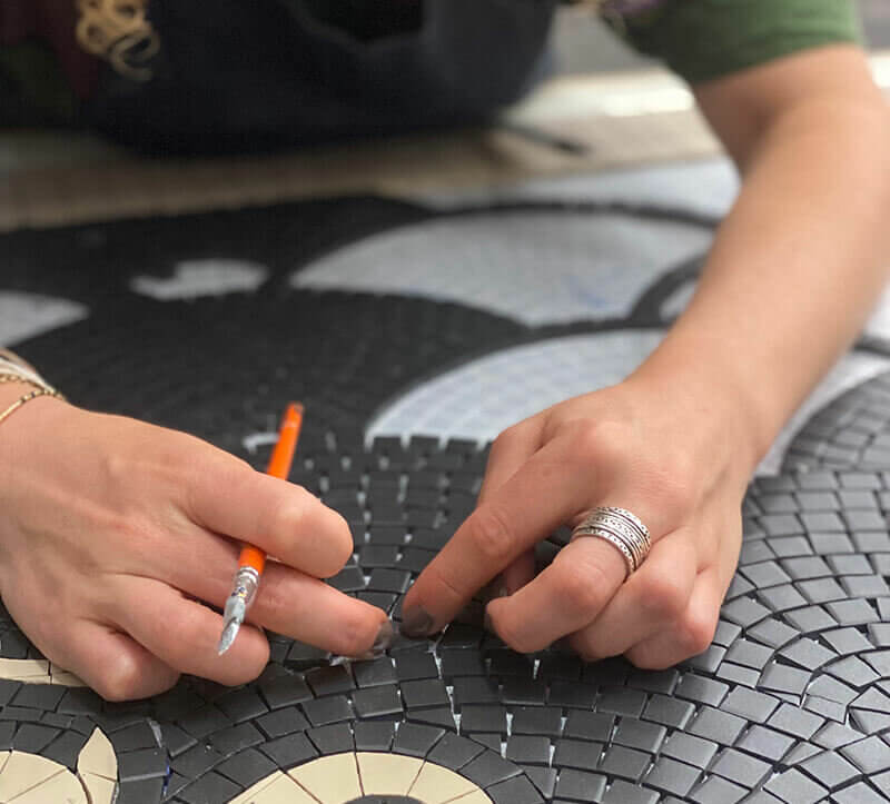 Mosaic Handcraft in progress Le Procope Paris by French artist Chifoumi